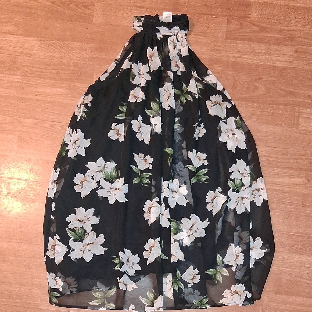 Esley Black Floral Halter Tunic Dress